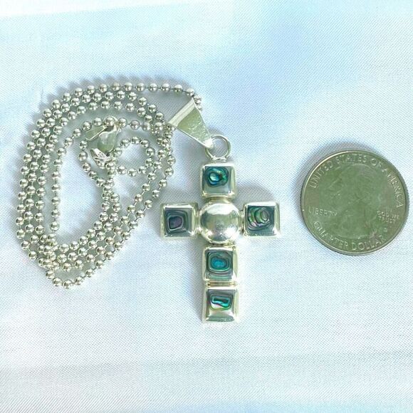 GX# Abalone & Sterling 925 Silver Cross Pendand - Picture 1 of 10